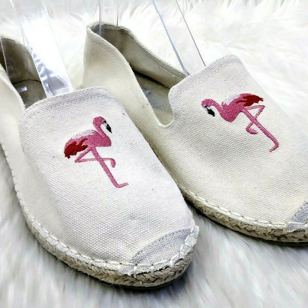 Cream Canvas Flamingo Embroidered Espadrilles - Picture 2 of 7